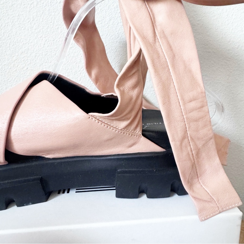AGL Pink Leather Ankle Wrap Platform Sandals w/flaw - Picture 4 of 13